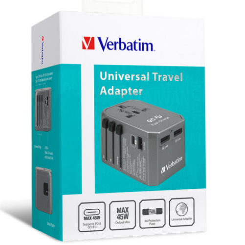 VERBATIM 66433 4 端口 45W PD & QC 通用旅行適配器