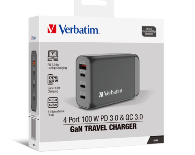 VETBATIM 66967 4端口100W PD 3.0 & QC 3.0 GaN旅行充電器