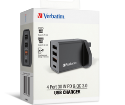 VERBATIM 66892 4 端口 30W PD & QC 3.0 USB 充電器